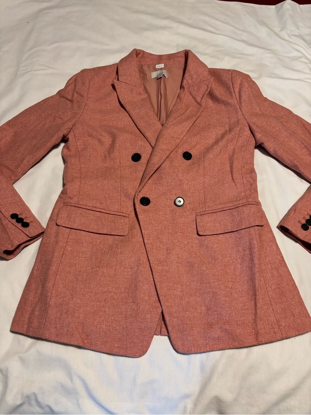 LOFT Double Breasted Wool Blend Blazer Jacket Size 4 Salmon Pink Coral Tailored